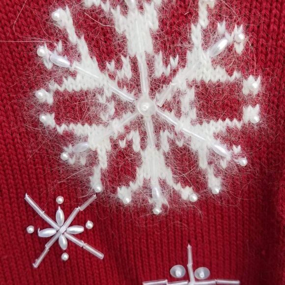 Nordstrom Red/White Beaded Snowflake Cardigan Sweater - Picture 5 of 7
